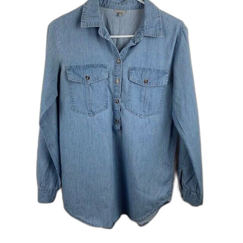 Charlotte Russe Womans Chambray Tunic Shirt Size Small Button Up Sleeve